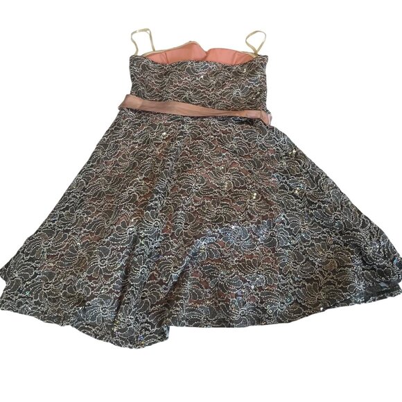 Delia Strapless Lace Dress Pink Satin Bow & Asymmetrical Silver Blush Colors Wom - Picture 10 of 11